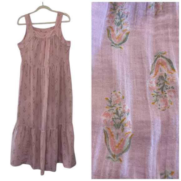 Wonderly Dresses & Skirts - Wonderly Pink Floral Cotton Gauze Tiered Maxi Dress